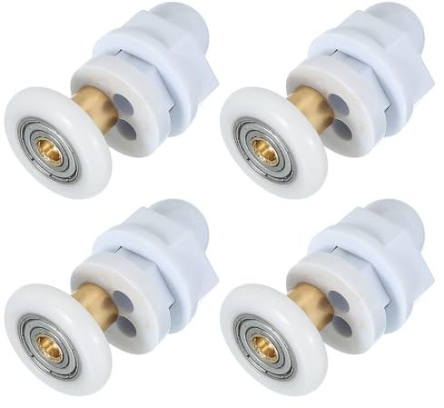 sourcing map 23mm Shower Door Rollers, Sliding Shower Doors Runners Wheels Replacement Copper Rod Pulley for Bathroom Glass Doors 4-6mm, White 4 Pcs