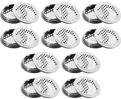 Griglie di Ventilazione Rotonde in Acciaio Inox 35mm, Set di 20 Pezzi, Bianco, Riutilizzabili per Armadi, Cucine, Scarpiere - Impermeabili, Antiruggine e Anticorrosione