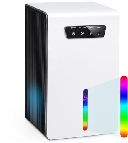 Small dehumidifier for Home, 3.2L Dehumidifie, Small Dehumidifier Quiet Dehumidifiers with 7-Color LED lights 8-16-24HTimer Sleep Mode Auto Shut Off Defrost Motor Dehumidifier for Bathroom Bedroom