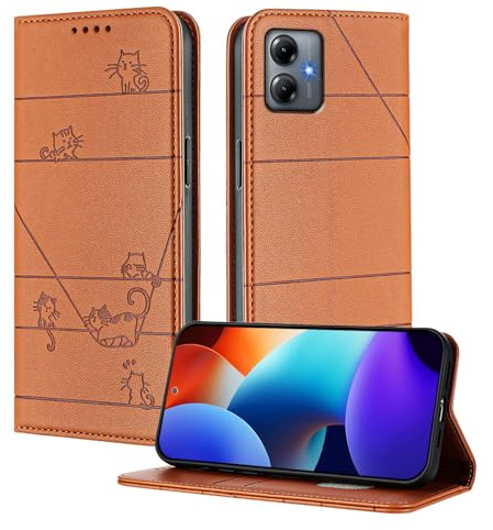 XINYEXIN Leder Hülle für Motorola Moto G54 5G | Braun, Klapphülle, RFID-Schutz, Kartenfach, Verdecktem Magnetverschluss und Standfunktion, Stoßfest
