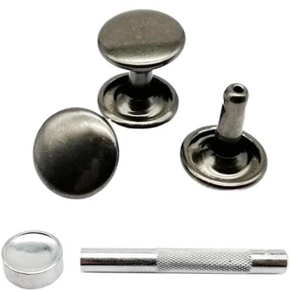 50pcs 6-10mm Double Cap Rivets for Leather Bag Belt, with Tool(Gun black with tools,8x10mm)