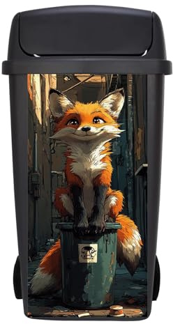 Targawerelax Wheelie Bin Stickers, Waterproof Wheelie Bins Covers Vinyl Self Adhesive Dustbin Stickers Trash Can Decorative Fridge Wrap Sticker Wall Home Decor, Cartoon Fox