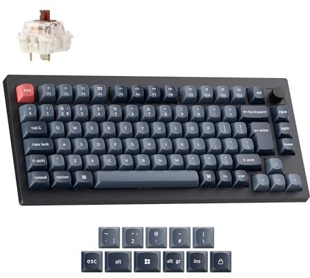 Keychron V1 Max 75% Wireless Custom Mechanical Keyboard - Gateron Jupiter Brown Tactile Switch, QMK Programmable, 2.4 GHz/Bluetooth Connectivity (UK Layout) Compatible with Mac Windows Linux - Black