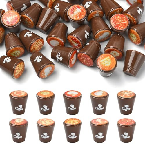 Airssory 40 pcs Mixed Styles Imitation Mini Coffee Cup Resin Ornament Cabochons Coffee Theme No Hole Beads Display for DIY Jewellery Embellishment Craft Home Desk Decor Supplies Phone Bulk
