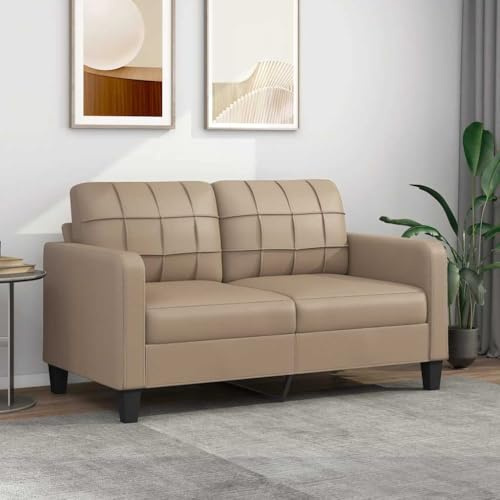 ACAGALA 2-Sitzer Sofa mit Kissen, Kleine Sofa mit Armlehnen, Sofagarnitur Kunstleder, Modernes Couch Klein für Wohnzimmer Schlafzimmer Heimkino Gästezimmer | 140 cm | Cappuccino