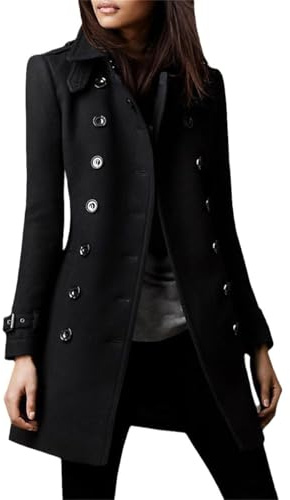 Edelaura Trench Coat con Revers da Donna a Doppia Fila di Bottoni Antivento in Lana con Tasche Caldo a Maniche Lunghe Lungo Giacca Monocolore per Il Tempo Libero Taglio Slim Cappotto Invernale