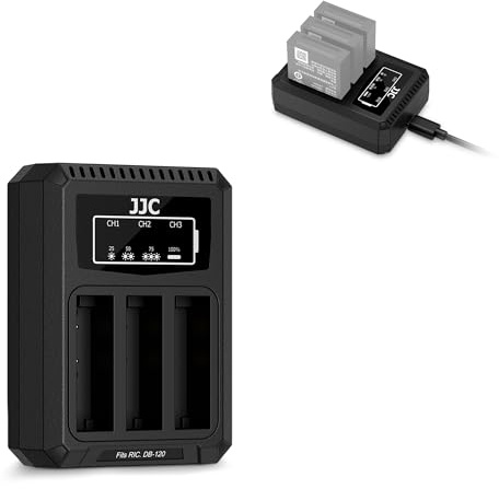 JJC USB-C Triple Ladegerät Kompatibel mit Ricoh GR IV, GR4, DB-120 | Type-C Kabel enthalten, LED-Statusanzeige, Ersetzt Original BJ-12 Ladegerat