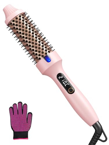 Haokoo Thermal Brush for 8-Min Salon Blowout - Heated Hot Brush with Ionic Anti-Frizz Shine, 6 Heat Settings, Lightweight 250g Dual Voltage Travel Styler for Smooth, Curly & Bouncy Hair, Pink