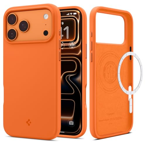 Spigen iPhone 17 Pro Silikon Hülle [Anti-Dust & Fingerprint] Silicone Fit MagFit Case Kompatibel mit MagSafe –Cosmic Orange