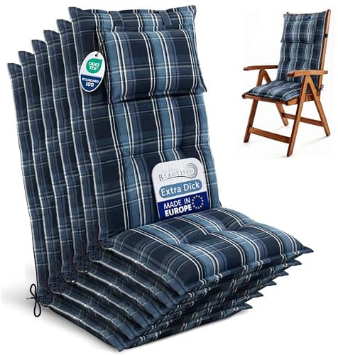 Beautissu 6er Set Gartenstuhlauflagen Hochlehner Sitzauflagen UV-Lichtecht