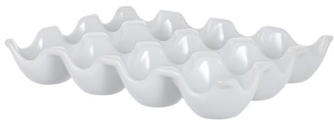 HYTROVE Porte-œufs en Céramique Blanc 12 Compartiments Design Rainuré, Stable et Anti-extrusion, pour Réfrigérateur et Conservation Fraîche des Œufs