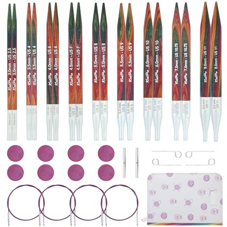 KnitPro Symfonie Deluxe-Nadel-Set, austauschbar, 13 cm, 9 Größen (3 mm bis 8 mm), 2 Stück