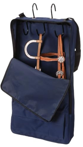 Tough 1 Bridle/Halter with 3 Prong Tack Rack, Navy Blue , 16 x 30