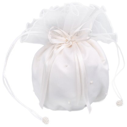 Flora Satin & Organza Bridal Dolly Bag/Bridesmaid Handbag,pearls (IVORY)