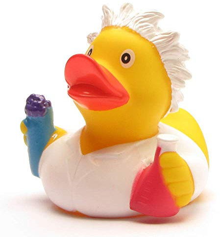 DUCKSHOP I Badeente I Quietscheente I Chemiker I L: 7,5 cm I inkl. Badeenten-Schlüsselanhänger im Set