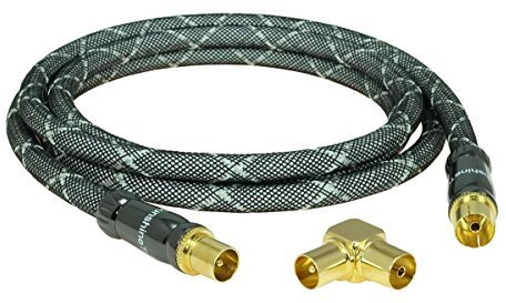 SunshineTronic Premium HDTV Antennenkabel(Stecker-Buchse), 4-Fach geschirmt + 1x Winkeladapter(massiv) (Länge: 15m)