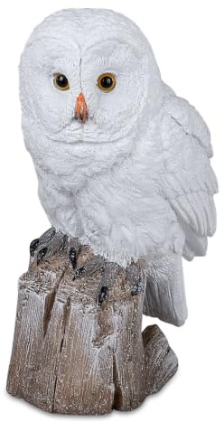 formano Eule auf Baumstamm 23 cm Dekofigur Kunststein weiße Eulenfigur | Naturgetreues Design, Detailreiche Verarbeitung, Winterliche Dekoration, Weihnachtsdeko Wohnzimmer Fensterbank und Regal