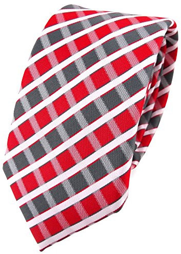 TigerTie - schmale Designer Krawatte in rot grau silber weiss gestreift