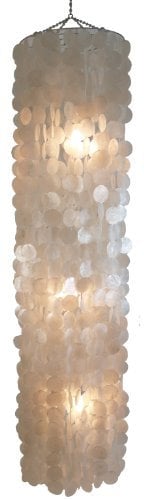 GURU SHOP Deckenlampe/Deckenleuchte, Muschelleuchte aus Hunderten Capiz, Perlmutt Plättchen - Modell Langkawi Weiß, 180x40x40 cm