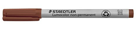 STAEDTLER Folienstift non-permanent Lumocolor, braun, wasserlöslich, Made in Germany, lange Lebensdauer, Rundspitze M ca. 1,0, 10 braune Universalstifte im Kartonetui, 315-7