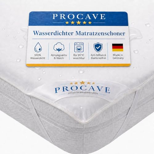 PROCAVE® Matratzenschoner 100x210 cm wasserdicht | Atmungsaktiver Matratzentopper mit Nässeschutz | Inkontinenzunterlage waschbar | Anti-Milben Bettunterlage | Premium Matratzenauflage Made in Germany