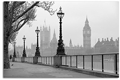 Leinwandbild Brücke London Big Ben schwarz weiss auf Leinwand und Keilrahmen. Beste Qualität, handgefertigt in Deutschland! 90x70cm
