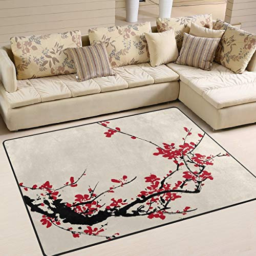 Naanle Japanischer Teppich, 150 x 200 cm, antiker künstlerischer Kirschblütenteppich, Polyester, für Wohnzimmer, Esszimmer, Wohnheim, Schlafzimmer, Heimdekoration