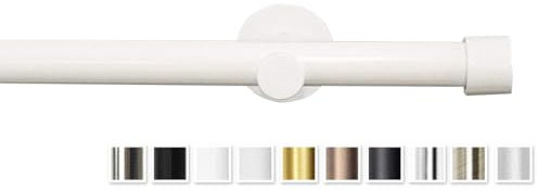 Rollmayer Moderne Gardinenstange Ø 19mm glänzend, Chrom/Weiß/Schwarz (320cm weiß rohr, 1-läufig, mit Crux) Wandbefestigung Ohne Ringe!