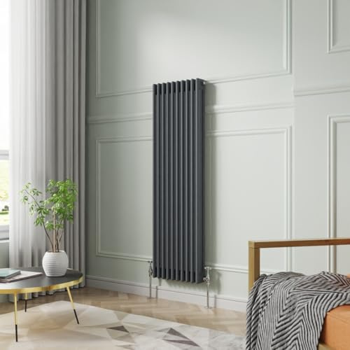 NRG 1500 x 470mm Anthracite Vertical Cast Iron Radiator Triple Panel | Wall Radiator, Column Radiator, Tall Radiator, Central Heating Rad, Traditional, for Kitchen, Bedroom, Bathroom, Living Room