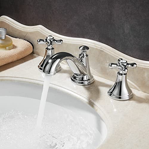Kelelife Robinet mitigeur de lavabo avec deux poignées et trois trous Chrome poli