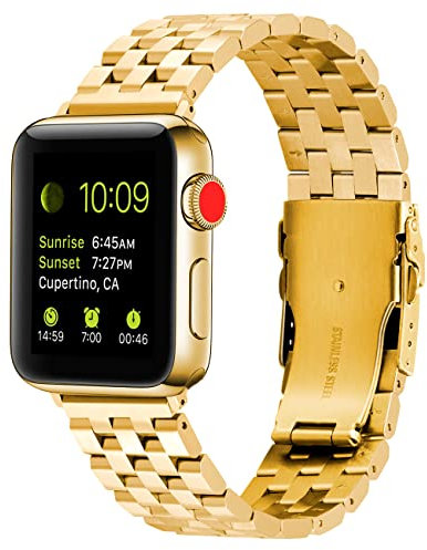 Kai Tian Cinturino in Acciaio Inossidabile Compatibile per Apple Watch 42mm 44mm 45mm 49mm Cinturini di Orologio Compatibile per iWatch Series 7 6 5 4 3 2 1 SE Uomini Donne Oro