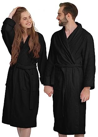Banzaii Accappatoio Adulto in Spugna Super Assorbente, 100% Cotone di Alta Qualità Ultra Morbido, Accappatoio con Cappuccio Unisex Uomo e Donna | Taglia M Nero