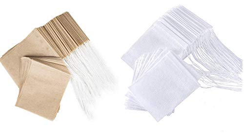 Teebeutel für Losen Tee,200 Stück Einweg Teefilter Beutel Hochwertiges Papier Teebeutel zum Selbstbefüllen Leeres Teefilterbeutel mit Kordelzug 6x8cm,100x natürliche Farbe und 100x Weiß