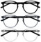 OPULIZE Met 3 Pack Blue Light Blocking Reading Glasses Computer Gaming Black Grey Clear Mens Womens BBB60-17C +1.50