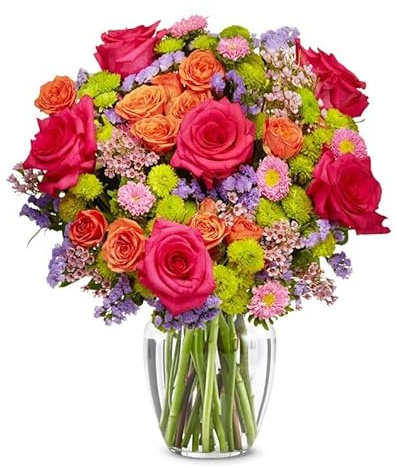 From You Flowers Strawberry Sundae Bouquet in Glass Vase - Fresh Pink Roses & Mini Roses Delivered for Birthday & Anniversary