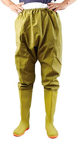 QTDZ Pantaloni Pescatore Uomo Impermeabili Uomo con Stivali Antiscivolo in Gomma, Scarpe da Esterno A Calza A Pedale Multiuso Esterno 110Cm Mänger Angel Stivaletti Watty Pantaloni,Giallo,44 EU