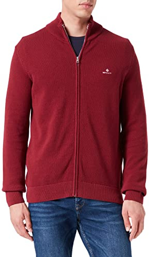 GANT Men's Cotton Pique Zip Cardigan Cardigan Sweater , Plumped Red,XS