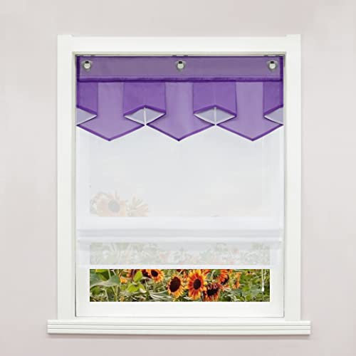 Delien Raffrollo mit Hakenaufhängung ohne Bohren Transparente Ösenrollo Doppelschichtige Raffgardine »Pfeil« Moderne Rollos Wohnzimmer Fenster Gardine 1 St. BxH 120x140cm,Violett