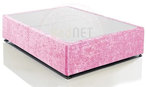 BEDNET Pink Crushed Velvet 4FT6 Double No Drawers Divan Bed Base Only | Divan Bed Base | Divan Bed Frame | Divan Bed With Storage (Double (4FT6) - No Drawer, Pink)
