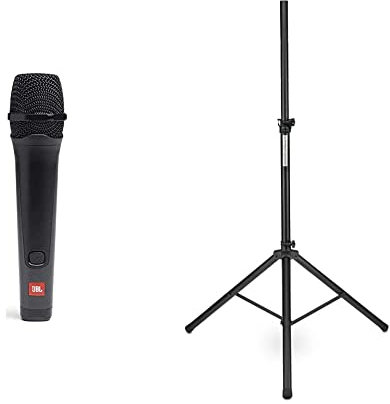 JBL PBM 100 – Dynamisches Gesangsmikrofon mit Kabel in Schwarz & Pronomic SPS-1A Boxenstativ Alu (Boxenstativ aus Aluminium, stabile, extra breite Dreibein, 125-185 cm) schwarz