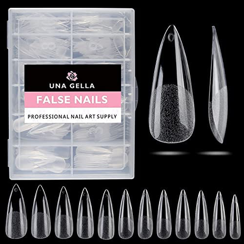 UNA GELLA Capsule Americaine Ongle Amande, 216 Pièces 12 Tailles Préformé Capsule Ongles Stiletto Long Capsule pour Extensions Acryliques & Dip DIY Salon Professionnel