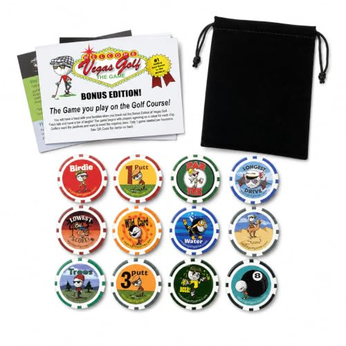 Vegas Golf Bonus Edition - Juego de golf de póquer en campo de 12 fichas – Juego de cartas de apuestas de golf para adultos para un cuarteto (a partir de 21 años) – Juego de fiesta de golf y regalo