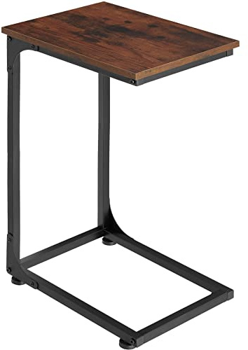 tectake® Beistelltisch Holz Metall, Wohnzimmertisch, Couchtisch C-Form, Laptoptisch für Couch, Betttisch, Sofatablett, Betttablett, Side Table, 40 x 30 x 63 cm - Industrial Holz dunkel, rustikal