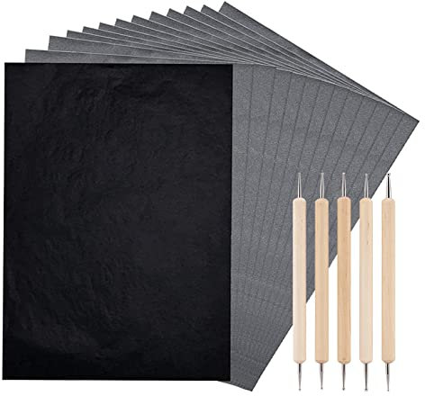 Kopierpapier, Kohlepapier, Blätter Schwarz, Graphit, Transferpapier, Graphit, A4, Blätter aus Carbon, Papier, Schwarz, Graphit, Transferpapier, 30 Stück + 5 Stück Prägestift für Holz, Leinwand