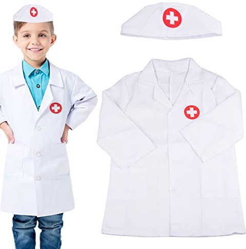 HENGBIRD Arztkittel Kinder, Kinder Arzt Kostüm Arztkittel Laborkittel Krankenschwester Schürze und Kappe Doktor Zubehör Mädchen Jungen Spielzeug Geschenke ab 3 4 5 6 7 8 Jahre