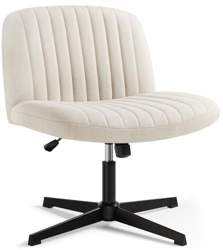 IWMH Armless Office Chair Desk Chair No Wheels,Ergonomic Criss Cross Legged Office Chairs with Fabric Padded,Height Adjustable Wide Seat Vanity Chairs for Home Office (Beige)