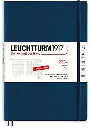 LEUCHTTURM1917 367564 Monatsplaner & Notizbuch Composition (B5) 2024, 16 Monate, Softcover, Marine, Deutsch