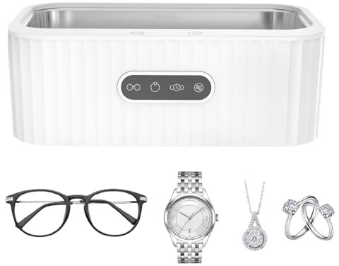 400ML Ultrasonic Cleaner Machine,Small Household Ultrasonic Eyeglasses Cleaner Portable and Low Noise Ultrasonic Machine for Rings Bracelet Necklaces Eyeglass Watches Braces (white)
