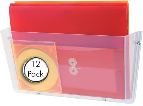 Deflecto Clear A3 Wall File Holder - Landscape Letter Rack Mounted Organiser Folder Document Leaflet Pack 12