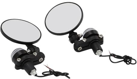Hapihom 1 Paar Motorrad-Rückspiegel, faltbar, rund, 7/8 Zoll, Bar-End-Seitenspiegel mit LED-Blinkern für Fahrrad, Spiegel + Licht